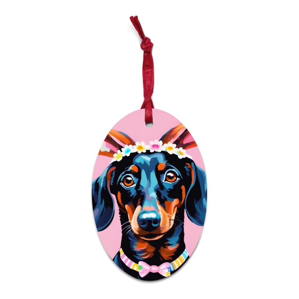 PugMug Custom Black Dachshund Wooden Ornament