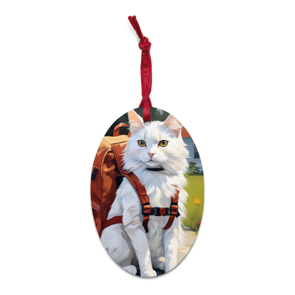 PugMug Custom White Companion Cat Wooden Ornament