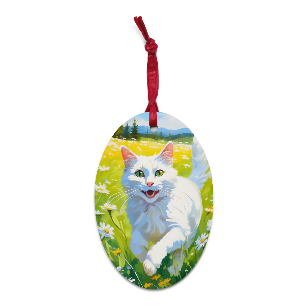 PugMug Custom White Companion Cat Wooden Ornament