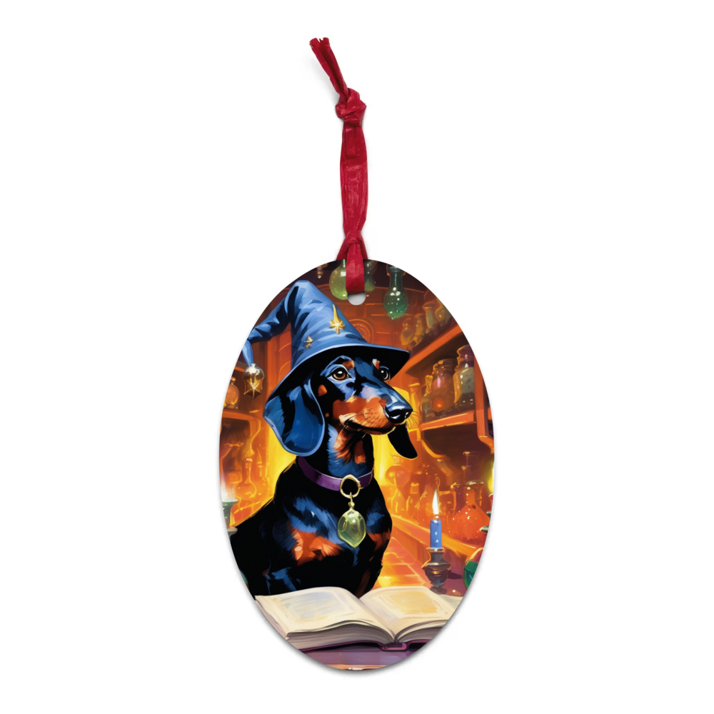 PugMug Custom Black Dachshund Wooden Ornament