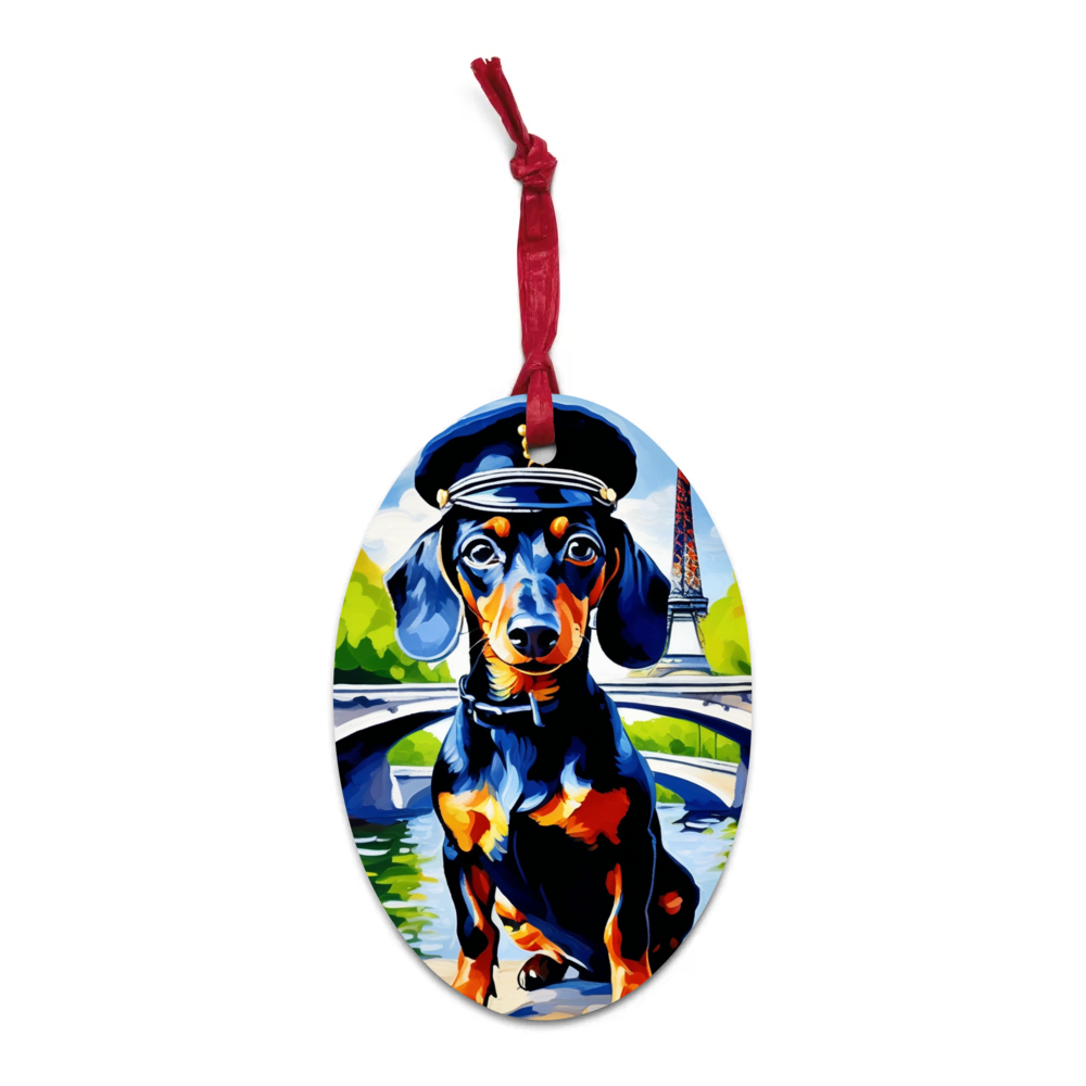 PugMug Custom Black Dachshund Wooden Ornament