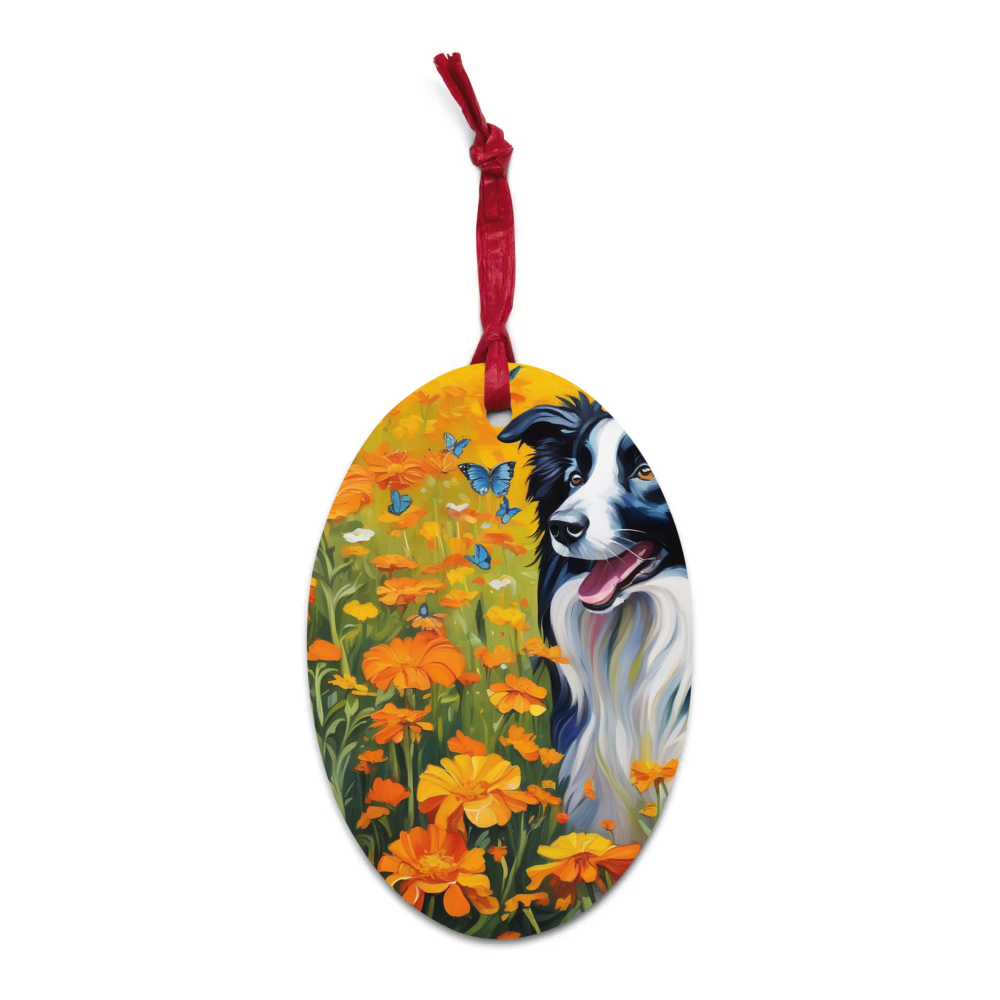 PugMug Custom Border Collie Wooden Ornament