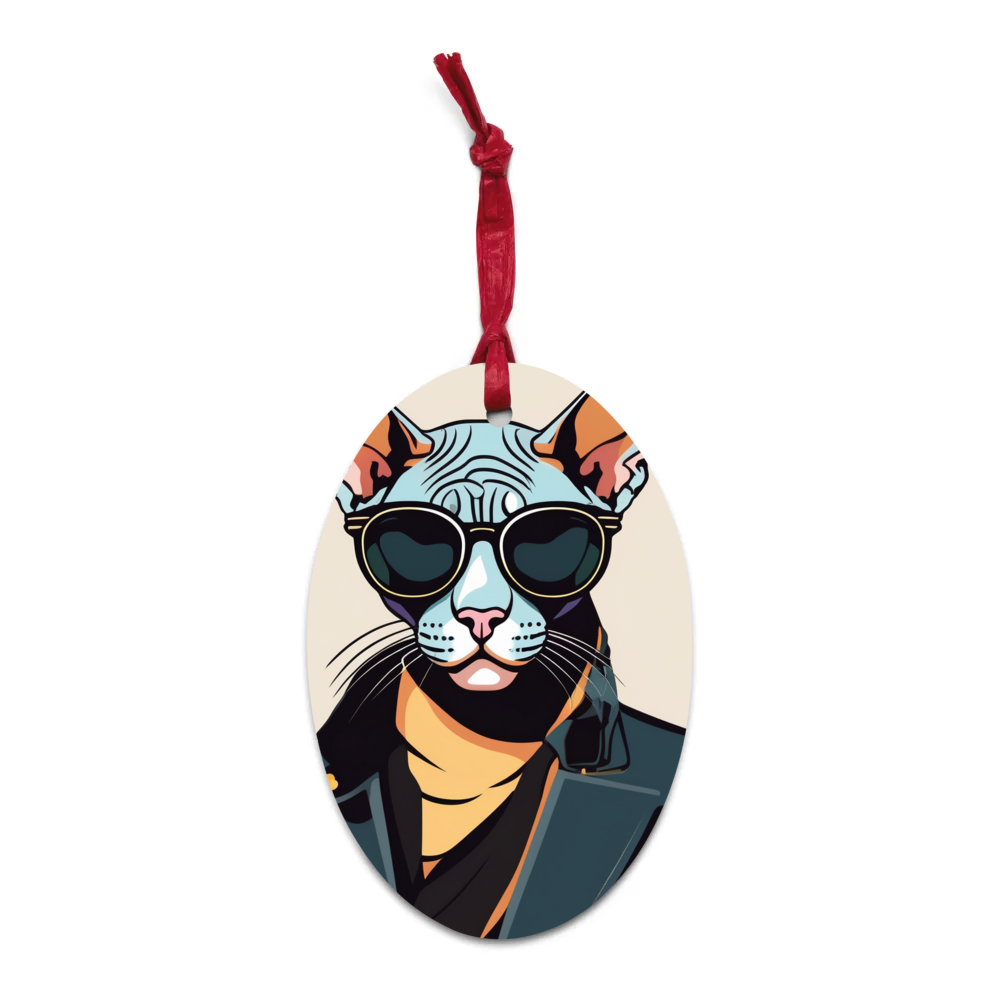 PugMug Custom Black Sphynx Cat Wooden Ornament