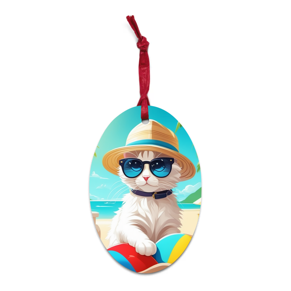 PugMug Custom White Companion Cat Wooden Ornament