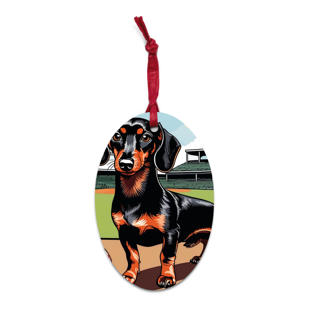 PugMug Custom Black Dachshund Wooden Ornament