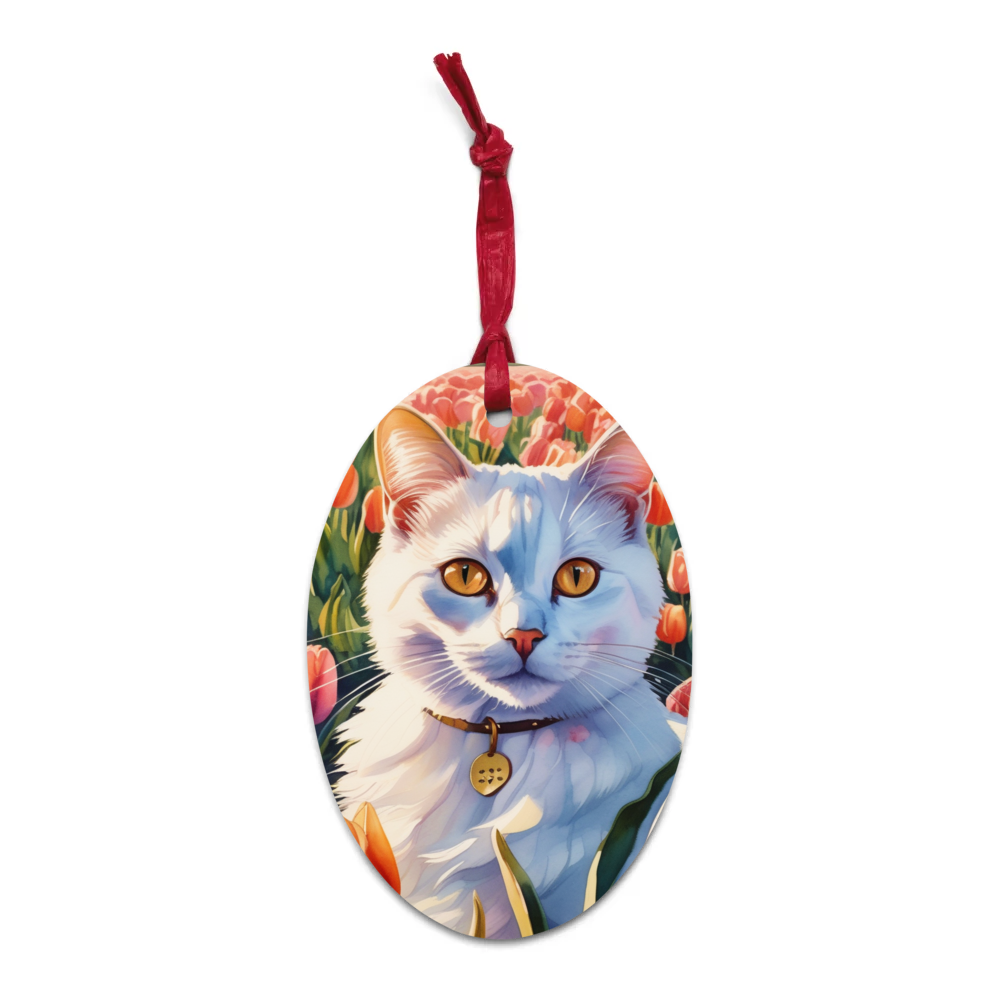 PugMug Custom White Companion Cat Wooden Ornament