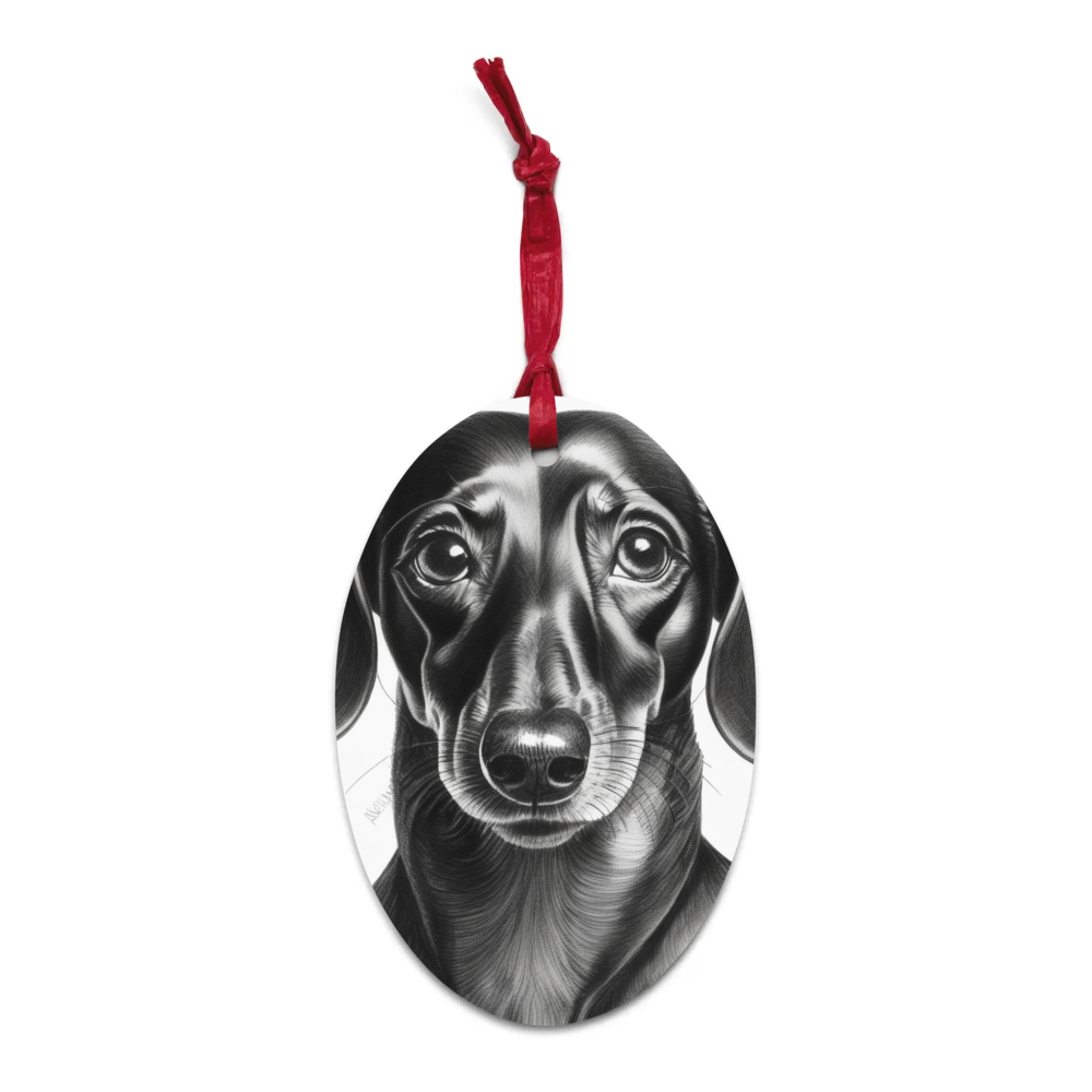 PugMug Custom Black Dachshund Wooden Ornament