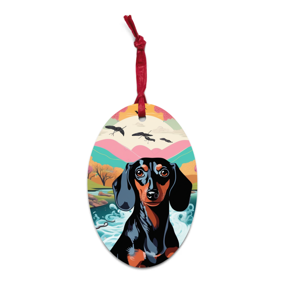 PugMug Custom Black Dachshund Wooden Ornament