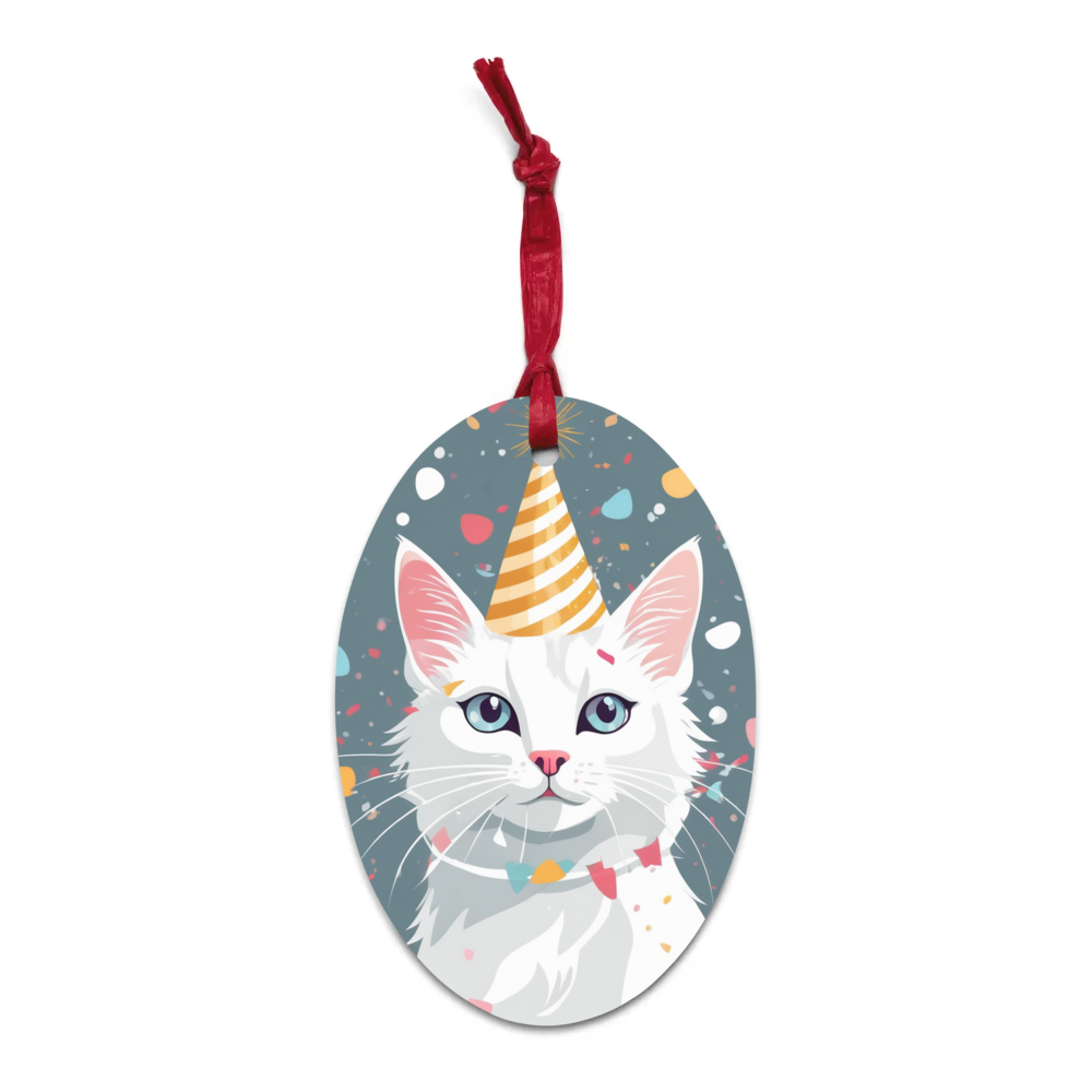 PugMug Custom White Companion Cat Wooden Ornament