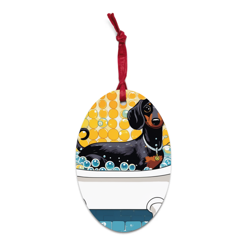 PugMug Custom Black Dachshund Wooden Ornament