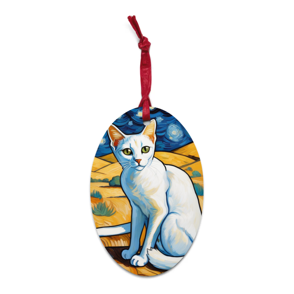 PugMug Custom White Abyssinian Cat Wooden Ornament