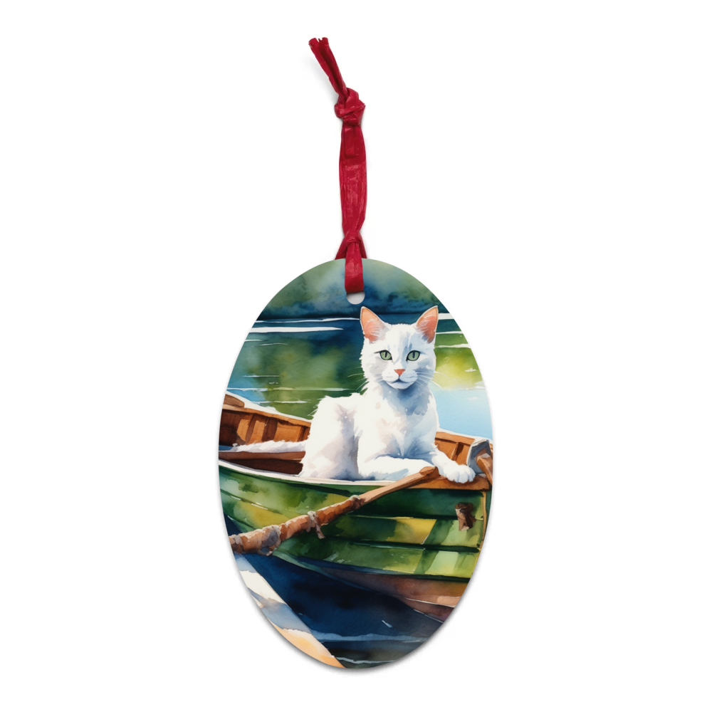 PugMug Custom White Companion Cat Wooden Ornament