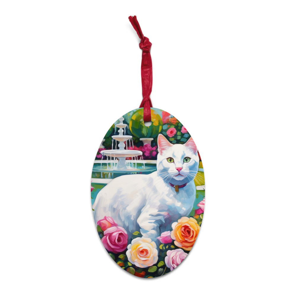 PugMug Custom White Companion Cat Wooden Ornament