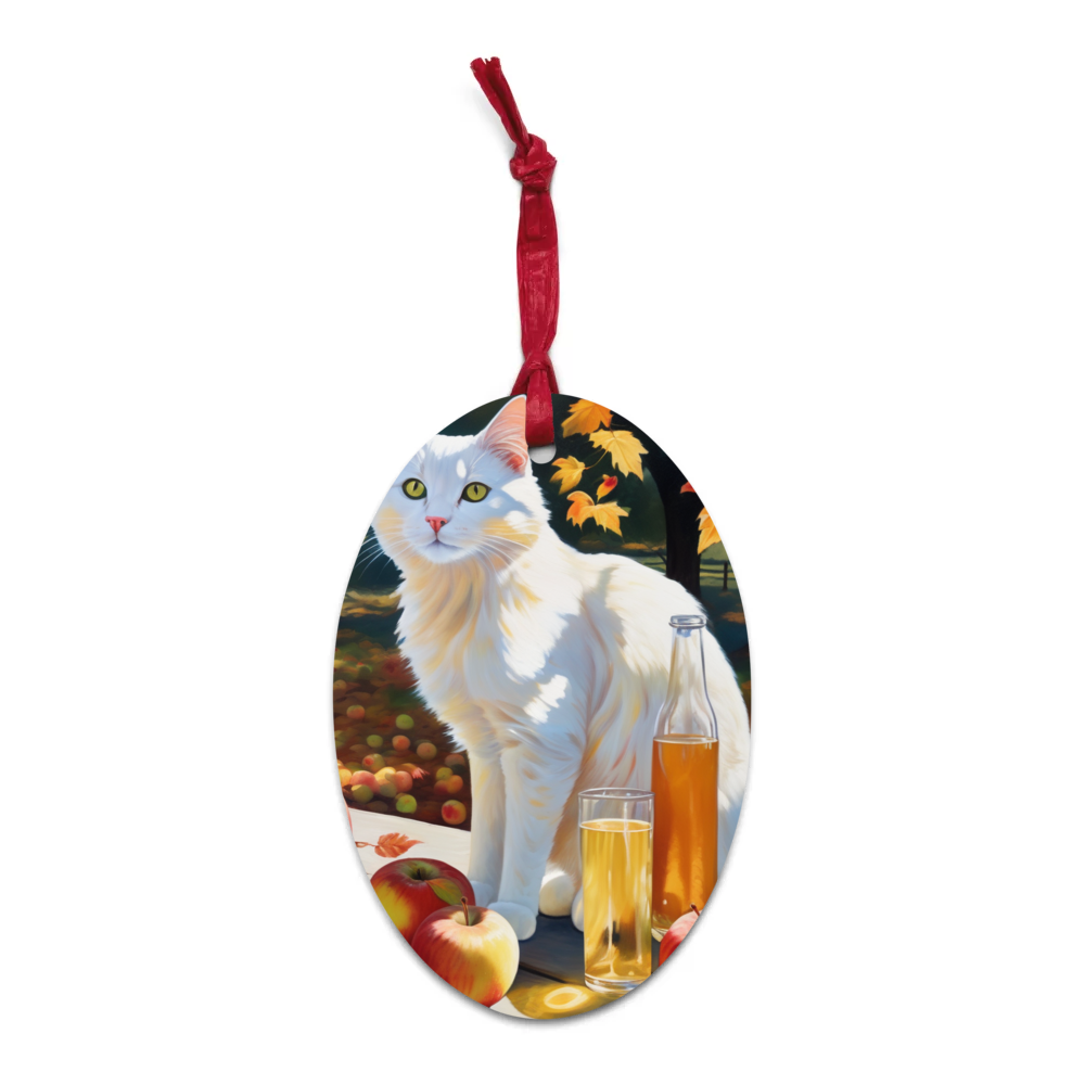 PugMug Custom White Companion Cat Wooden Ornament