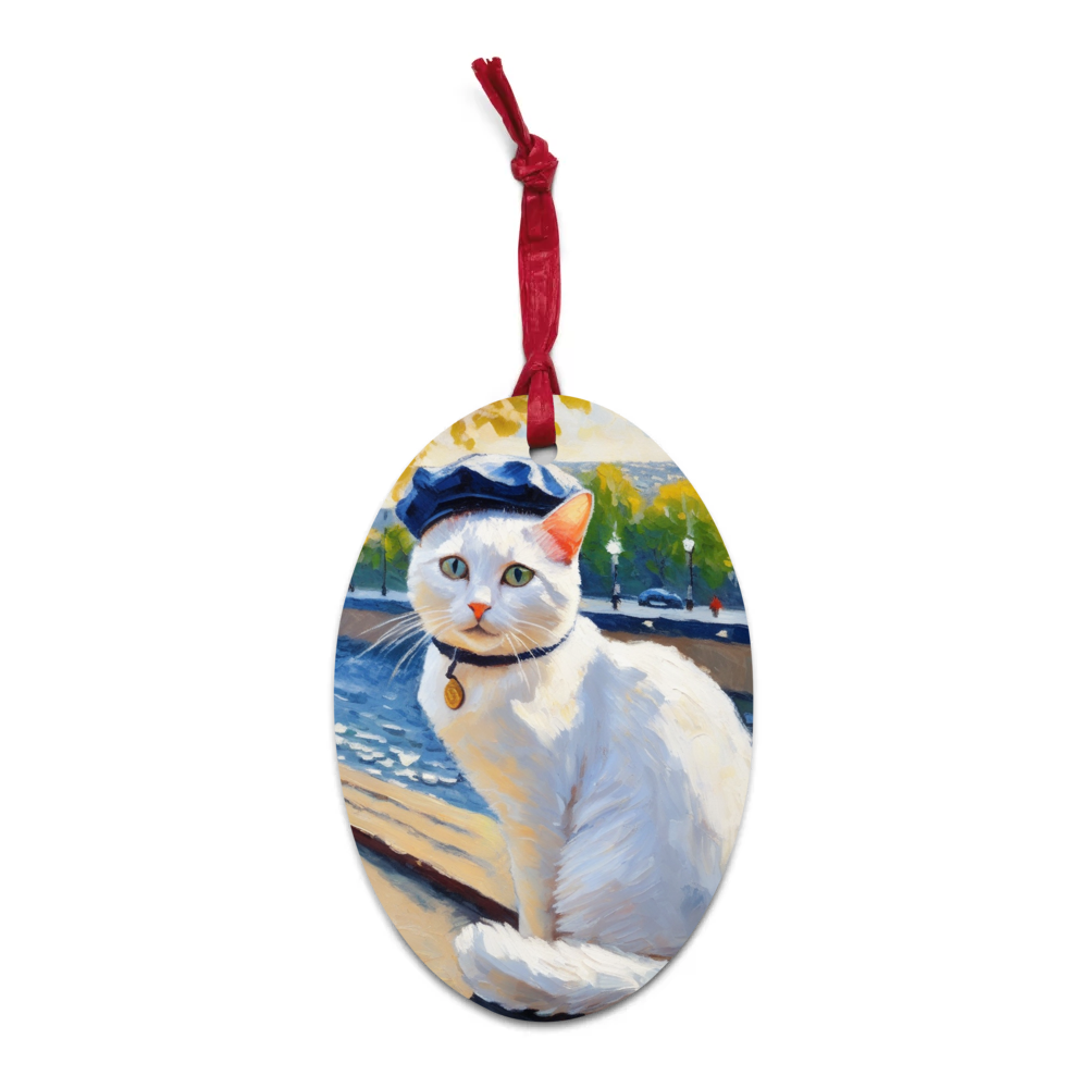 PugMug Custom White Companion Cat Wooden Ornament