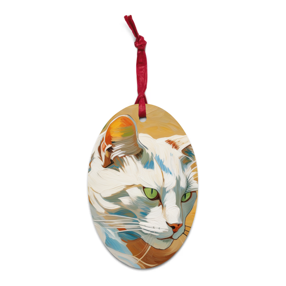 PugMug Custom White Companion Cat Wooden Ornament