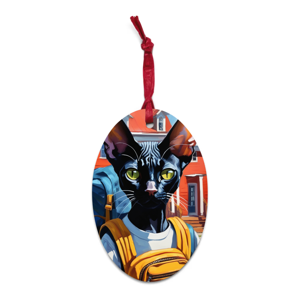 PugMug Custom Black Sphynx Cat Wooden Ornament