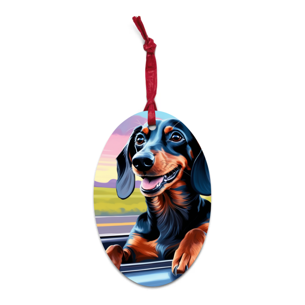 PugMug Custom Black Dachshund Wooden Ornament