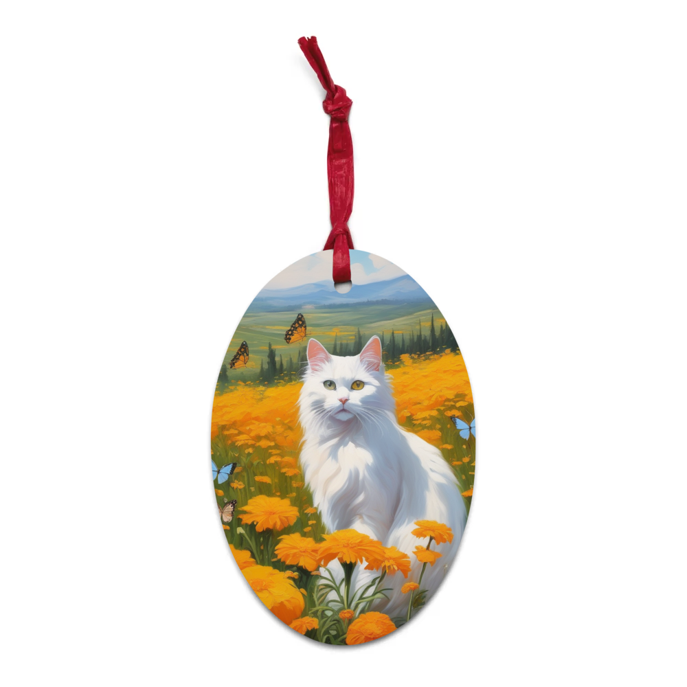 PugMug Custom White Companion Cat Wooden Ornament