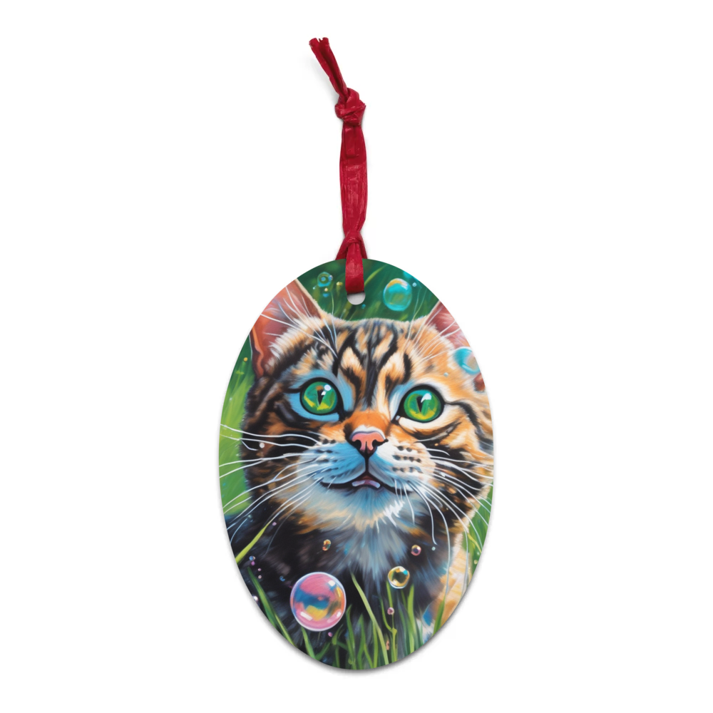 PugMug Custom Tabby Exotic Cat Wooden Ornament