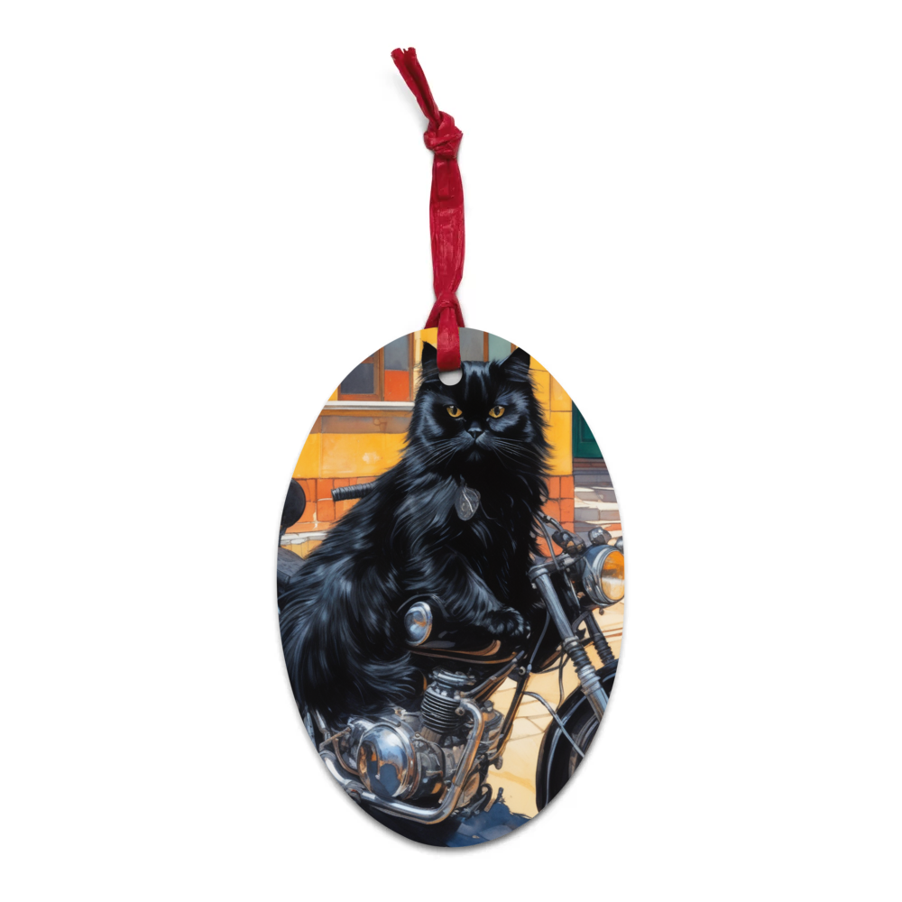 PugMug Custom Black Persian Cat Wooden Ornament