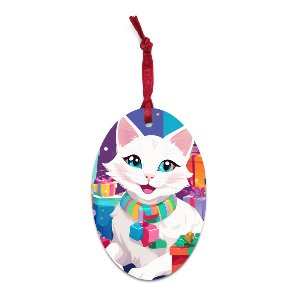 PugMug Custom White Companion Cat Wooden Ornament