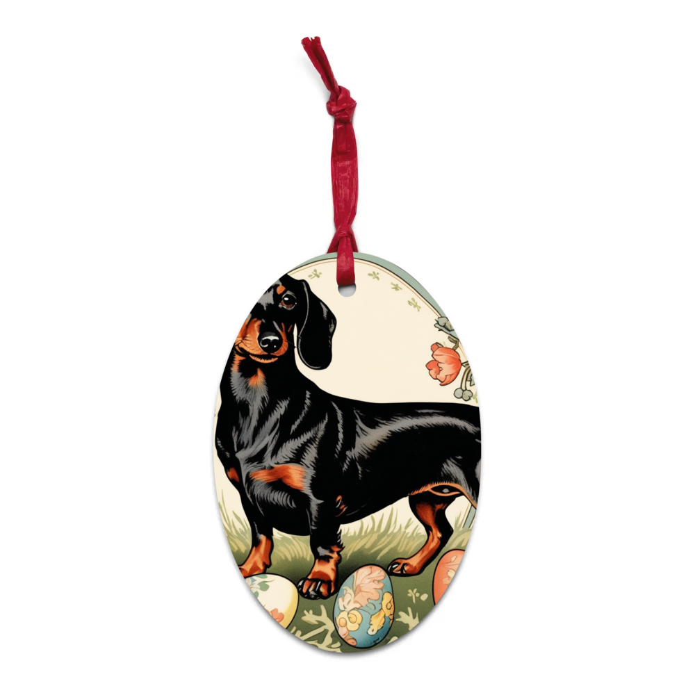 PugMug Custom Black Dachshund Wooden Ornament