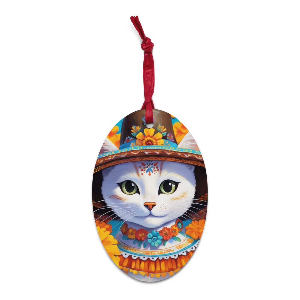 PugMug Custom White Companion Cat Wooden Ornament