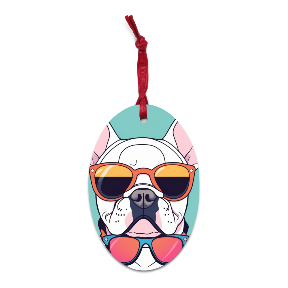 PugMug Custom White French Bulldog Wooden Ornament