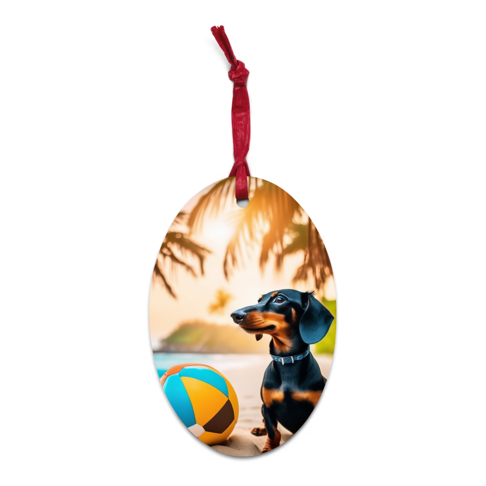 PugMug Custom Black Dachshund Wooden Ornament