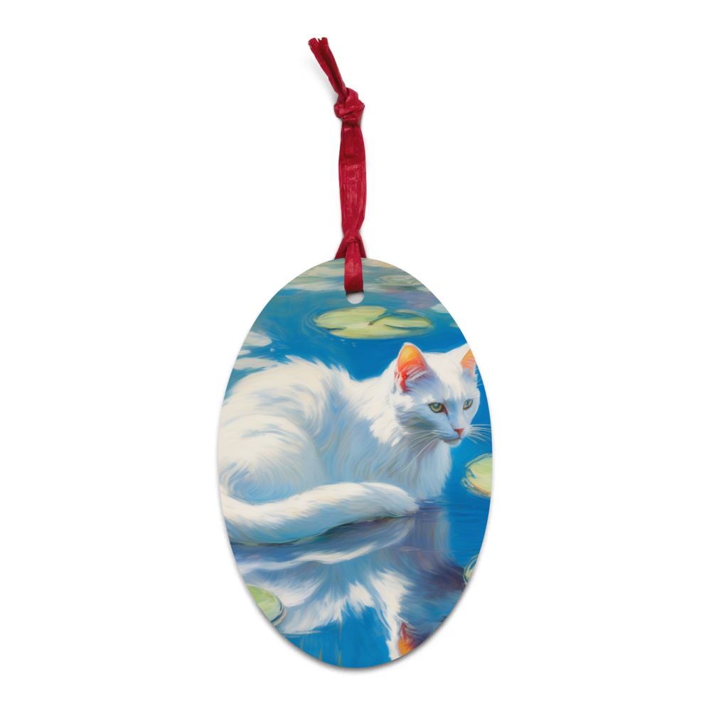 PugMug Custom White Companion Cat Wooden Ornament
