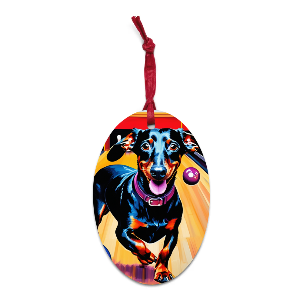 PugMug Custom Black Dachshund Wooden Ornament