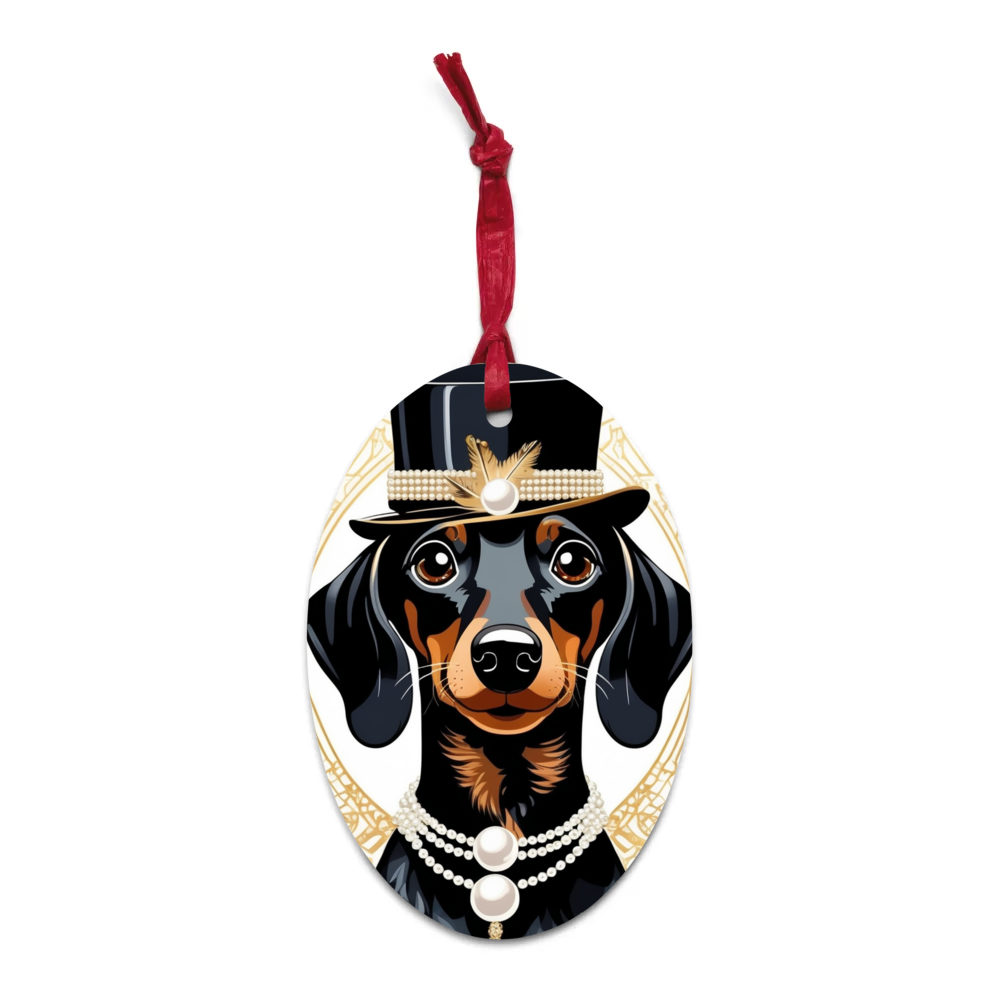PugMug Custom Black Dachshund Wooden Ornament