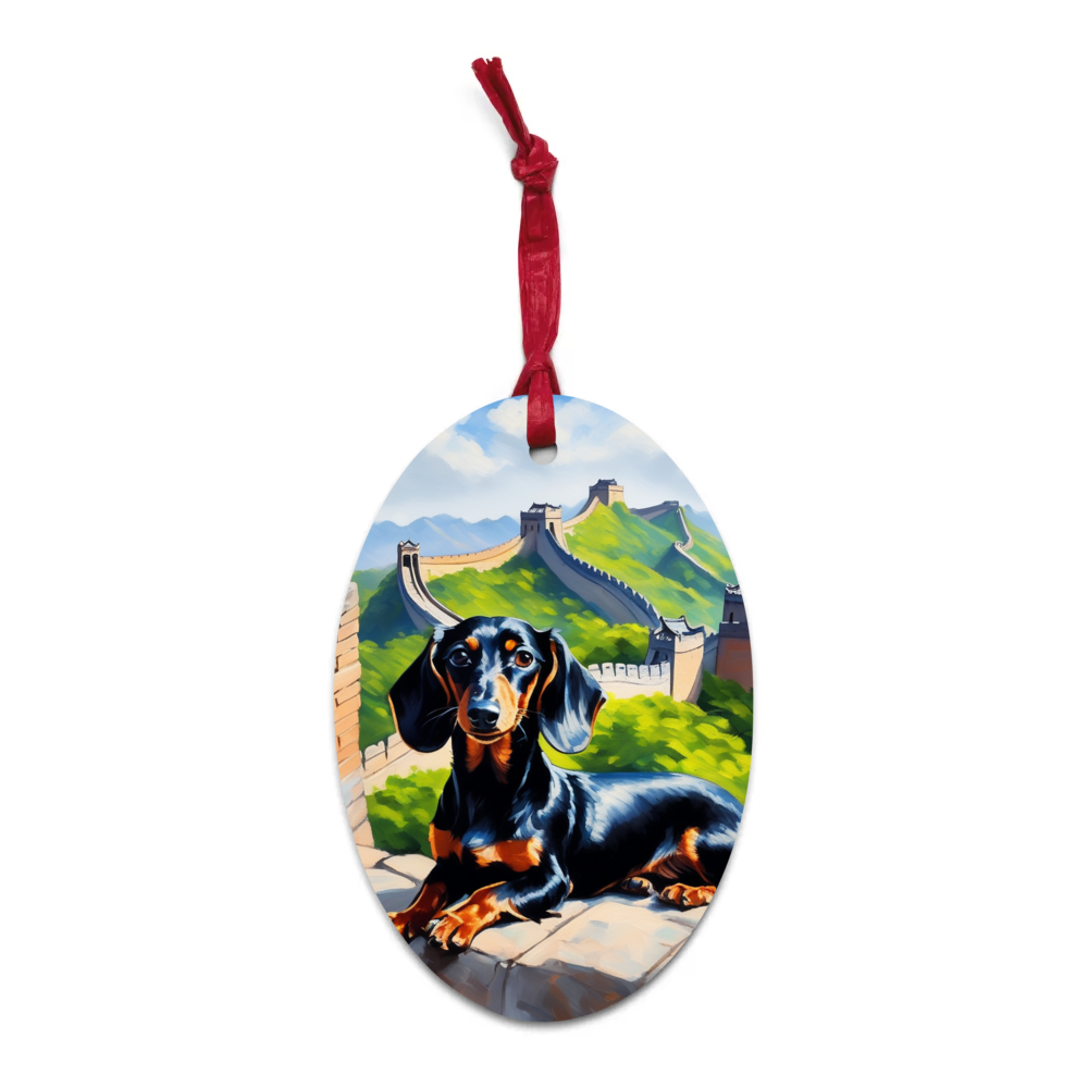 PugMug Custom Black Dachshund Wooden Ornament