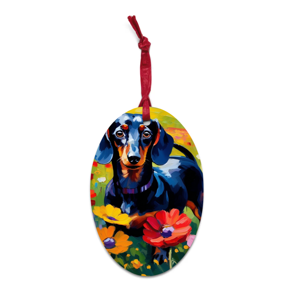 PugMug Custom Black Dachshund Wooden Ornament