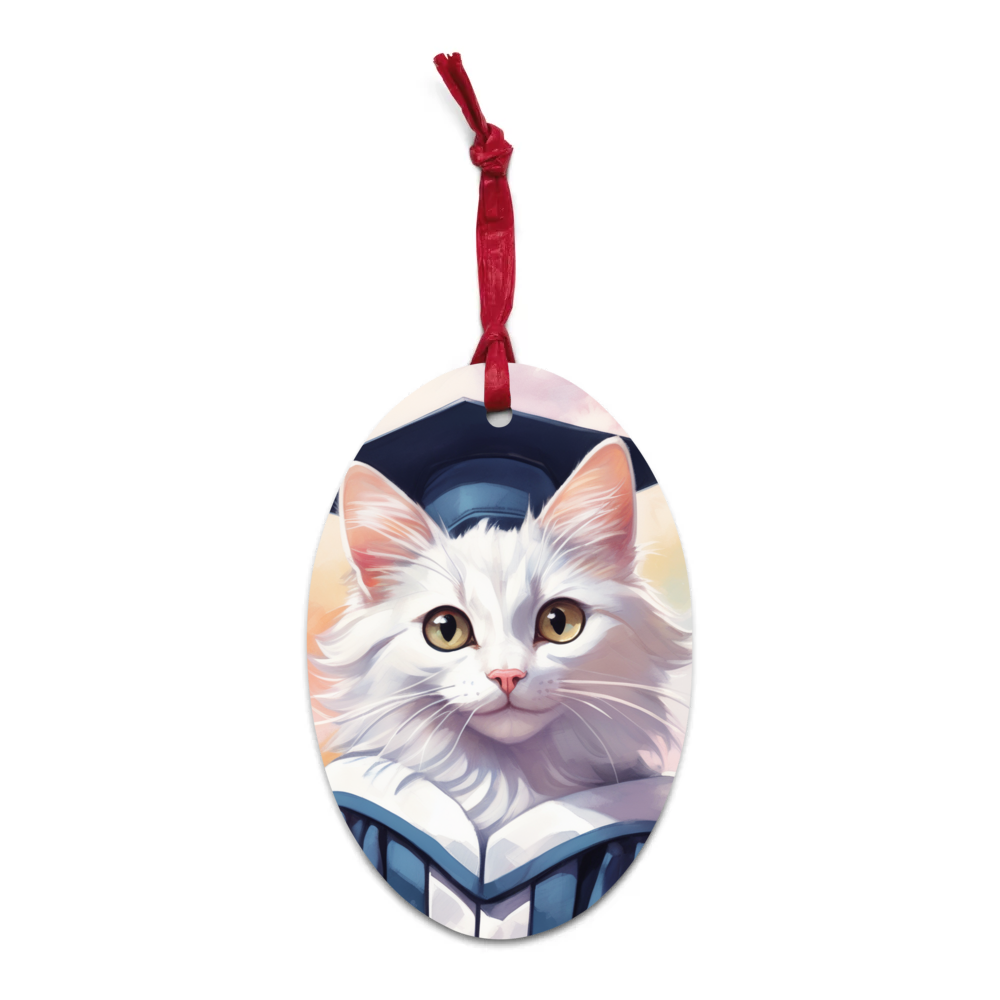 PugMug Custom White Companion Cat Wooden Ornament