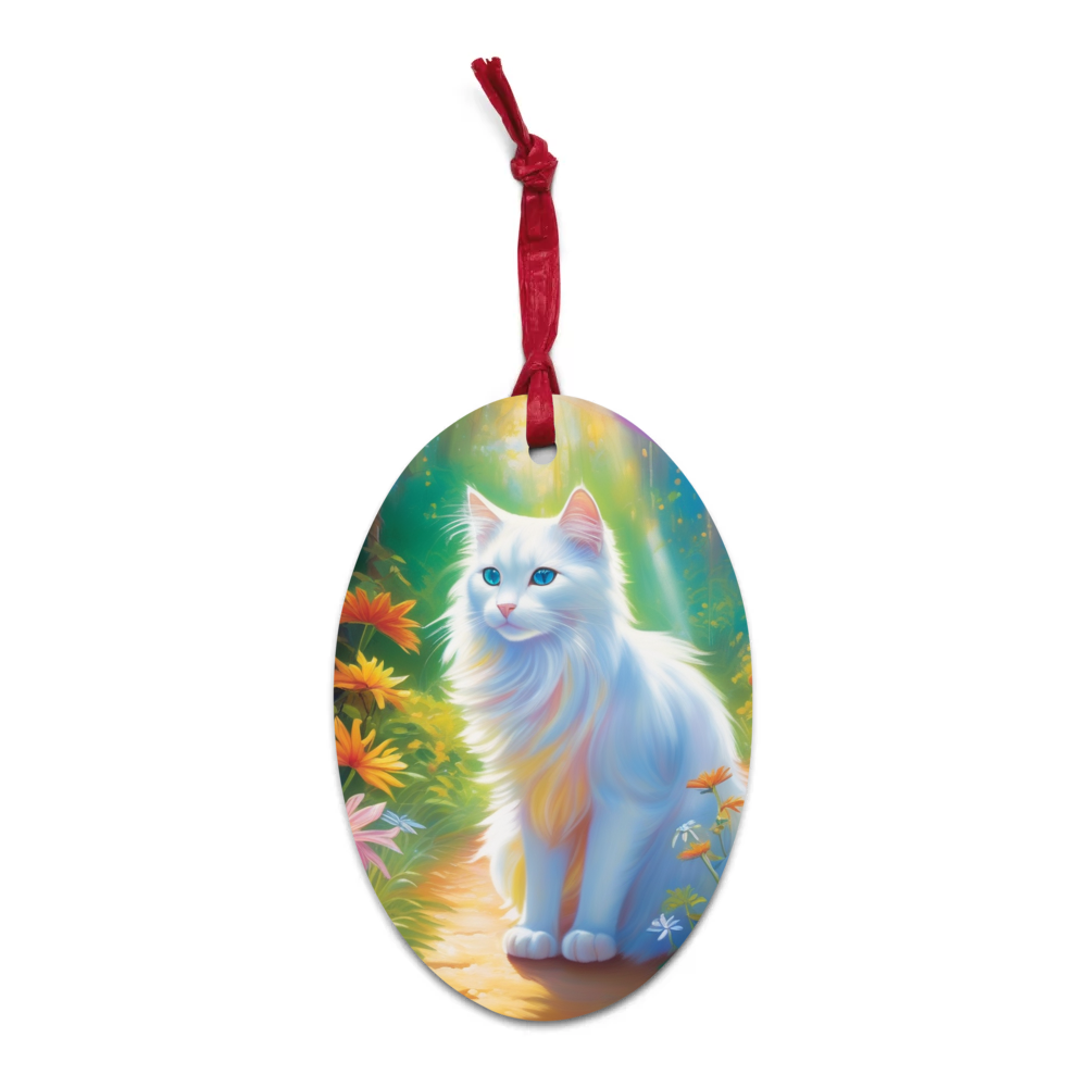 PugMug Custom White Companion Cat Wooden Ornament