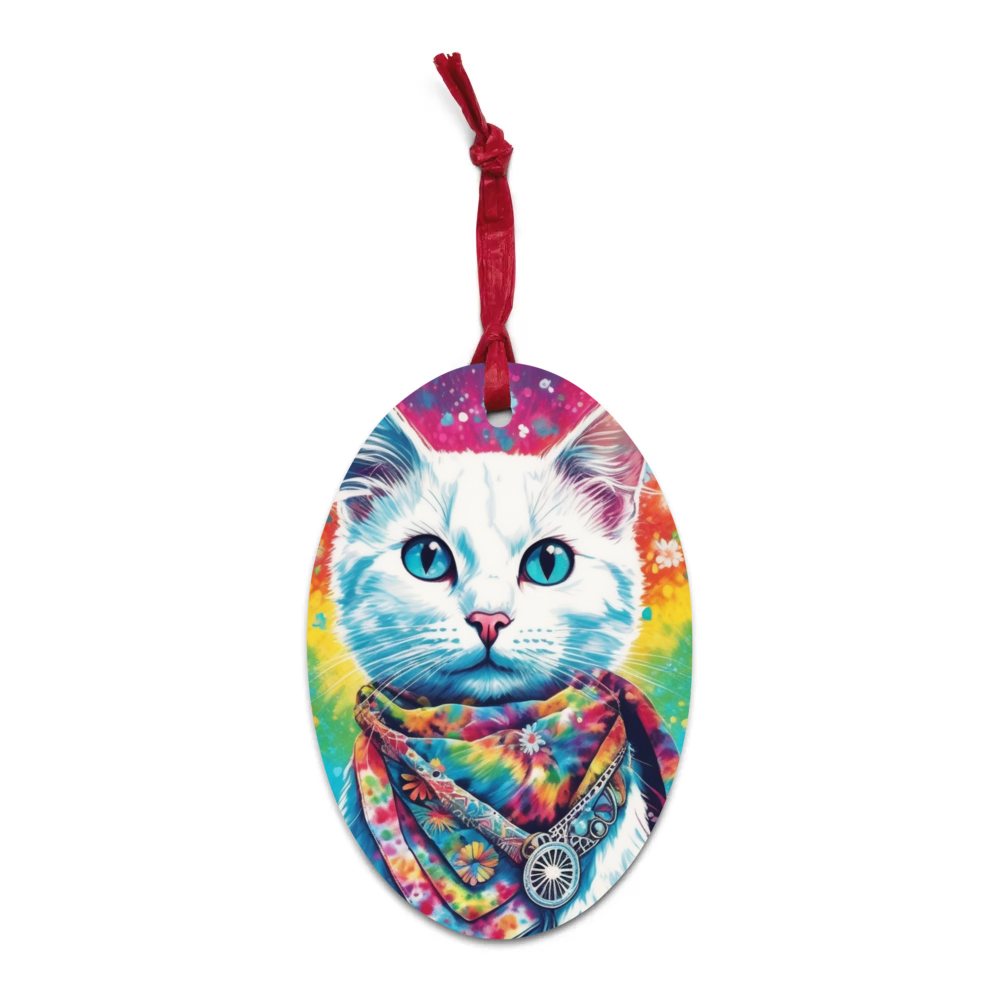 PugMug Custom White Companion Cat Wooden Ornament