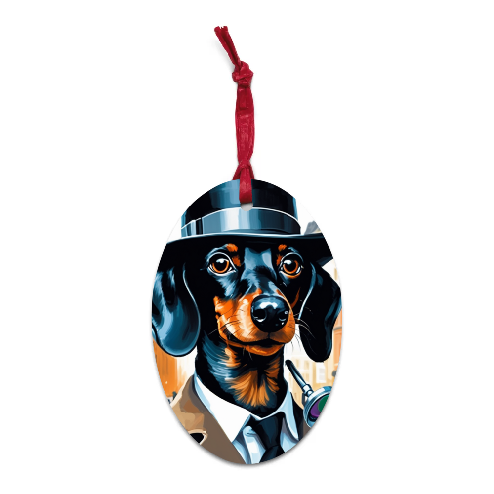 PugMug Custom Black Dachshund Wooden Ornament