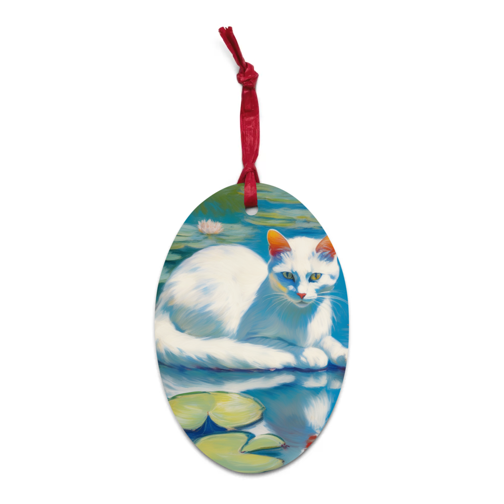 PugMug Custom White Companion Cat Wooden Ornament