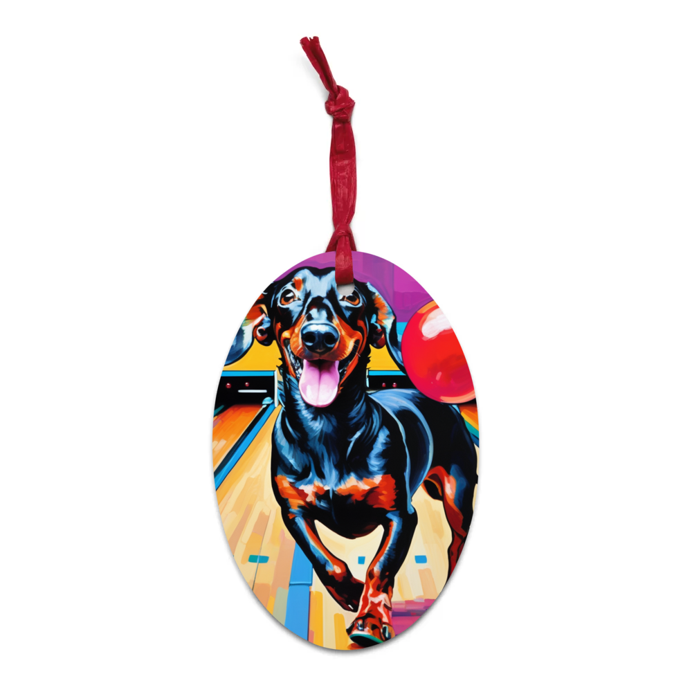 PugMug Custom Black Dachshund Wooden Ornament