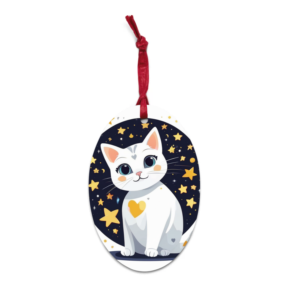 PugMug Custom White Companion Cat Wooden Ornament