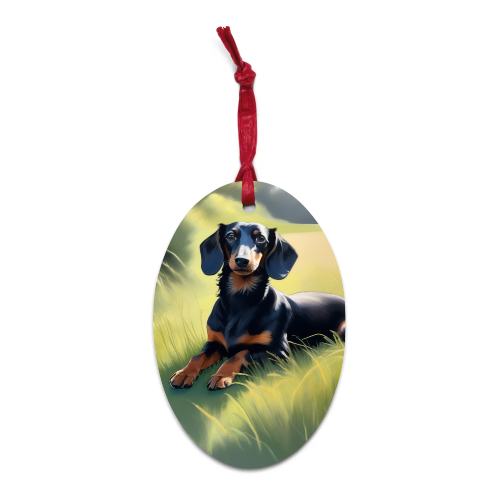 PugMug Custom Black Dachshund Wooden Ornament