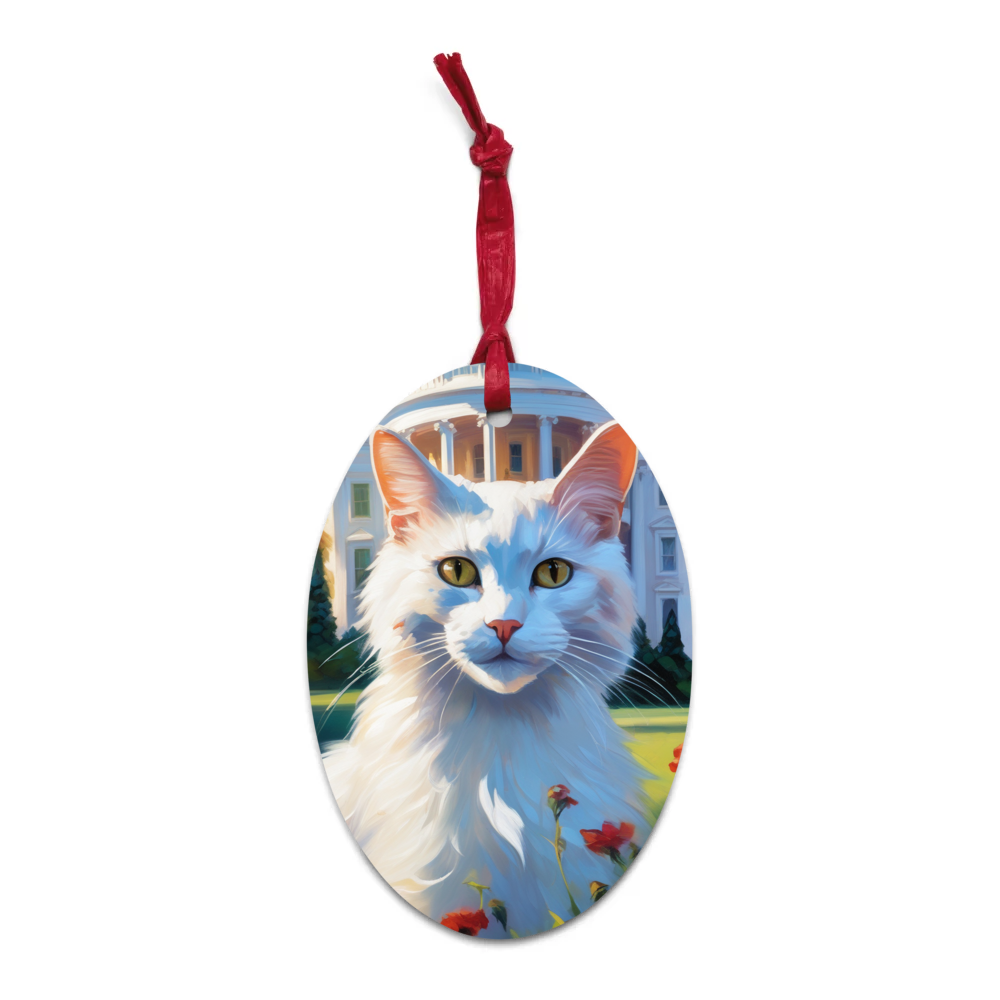 PugMug Custom White Companion Cat Wooden Ornament