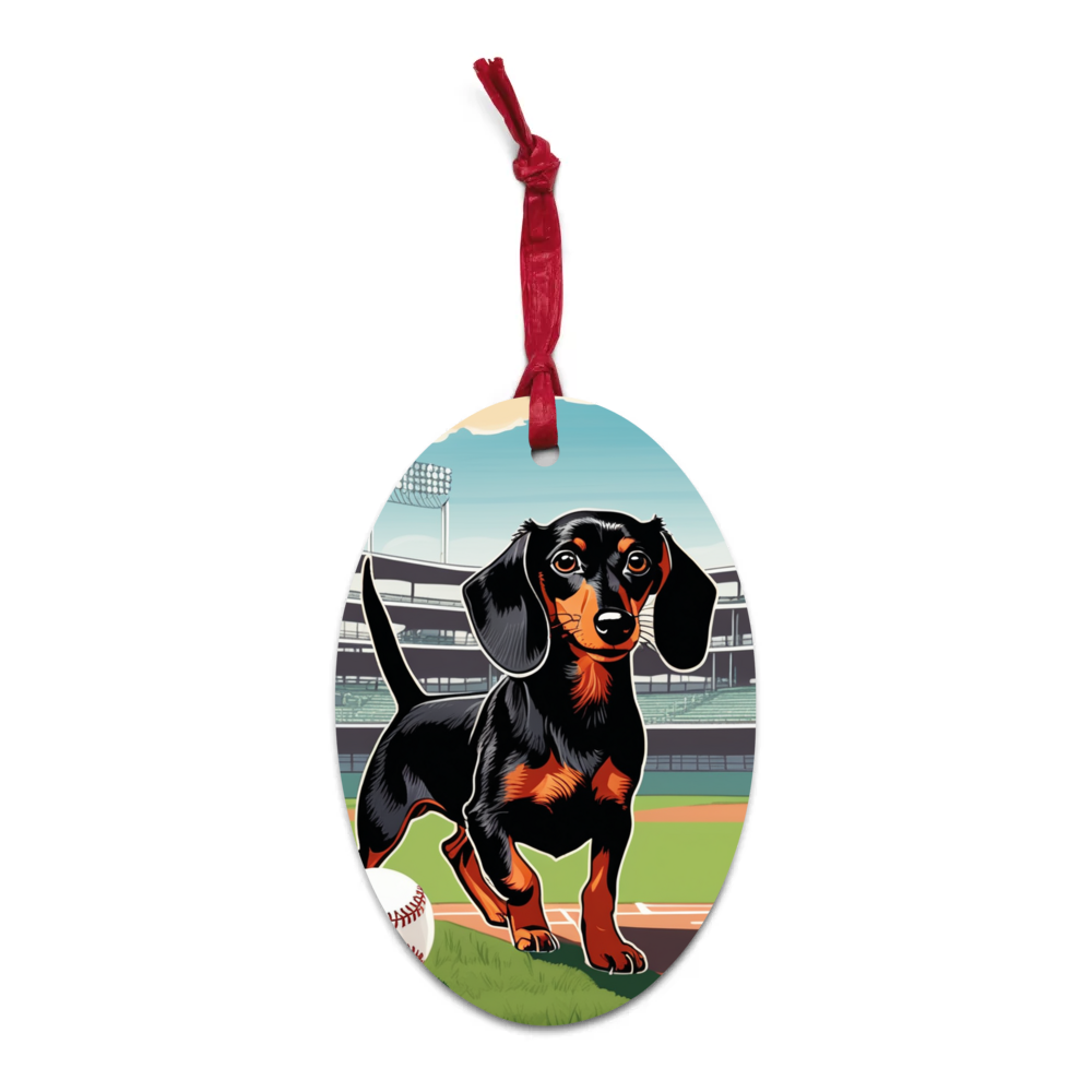 PugMug Custom Black Dachshund Wooden Ornament