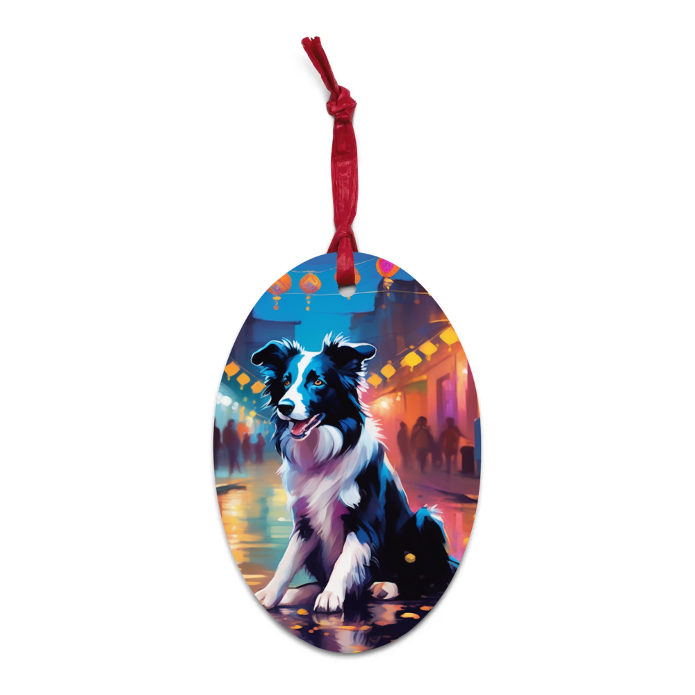 PugMug Custom Border Collie Wooden Ornament