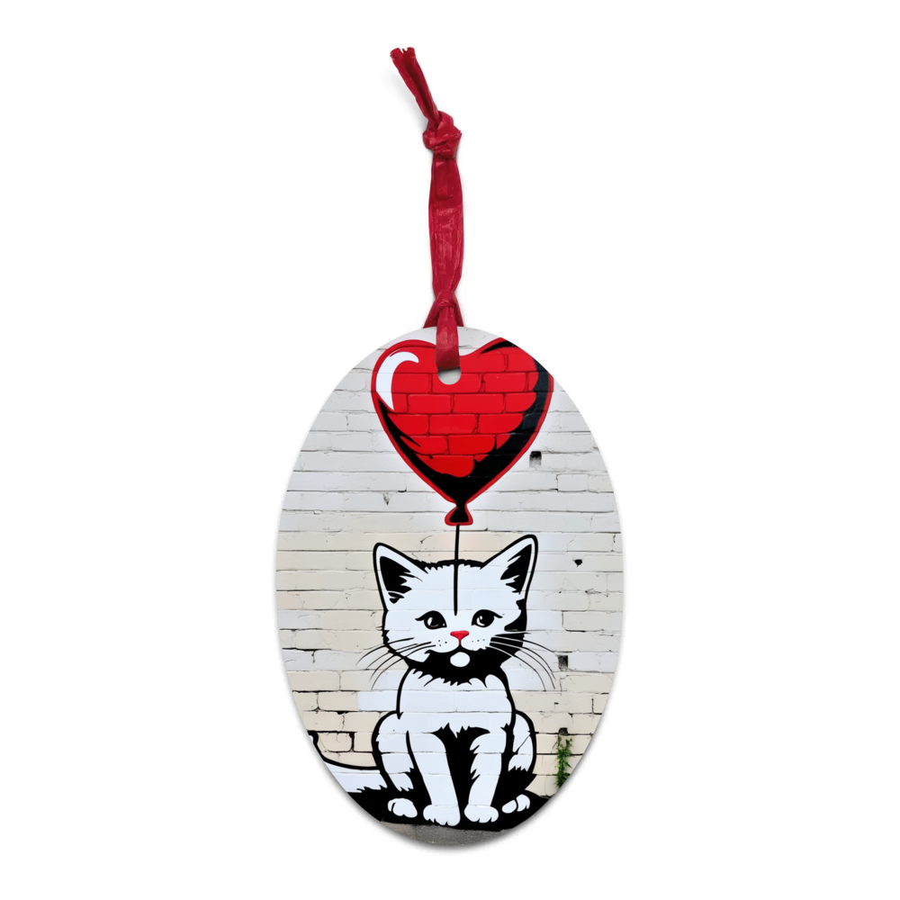 PugMug Custom White Companion Cat Wooden Ornament