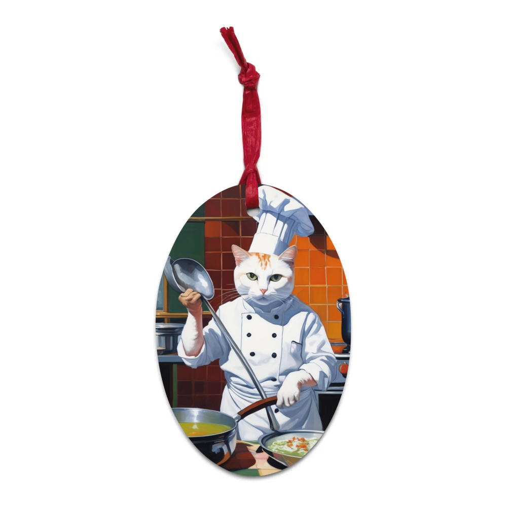 PugMug Custom White Companion Cat Wooden Ornament