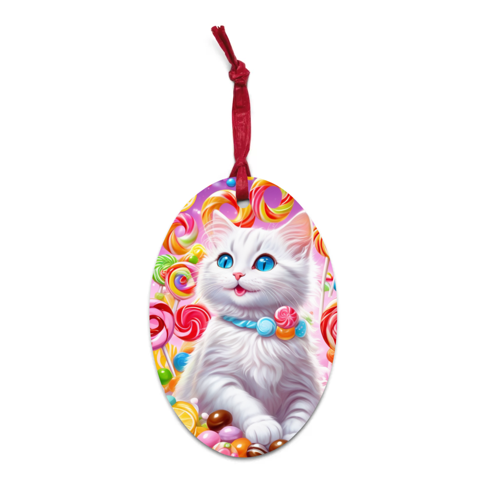 PugMug Custom White Companion Cat Wooden Ornament