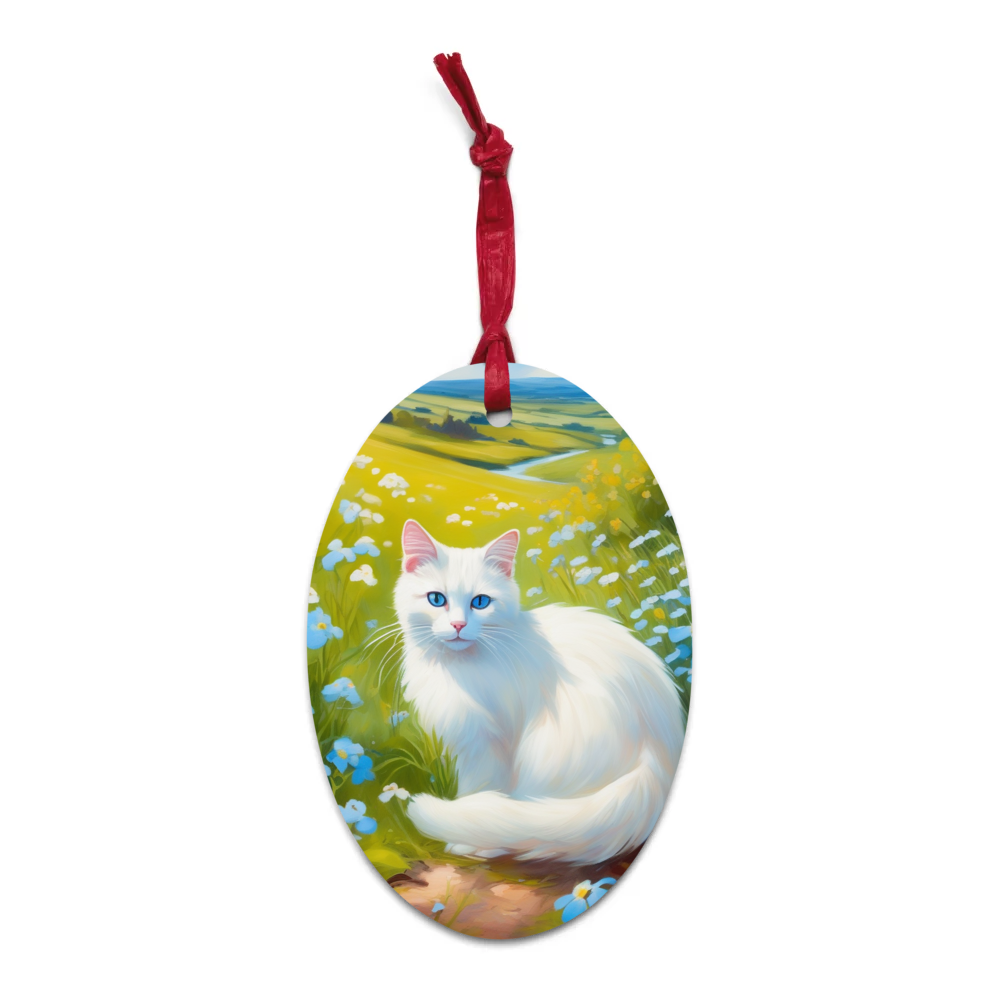 PugMug Custom White Companion Cat Wooden Ornament